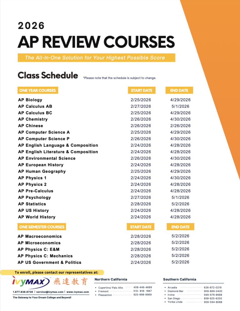 2026 AP Exam Review Class Schedule