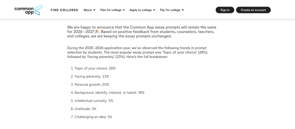 Common app prompts 2026-2027
